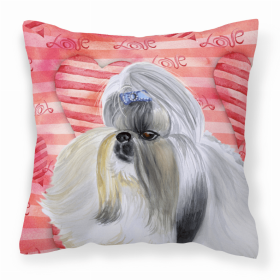 Shih Tzu 2 Love Stripes Fabric Decorative Pillow