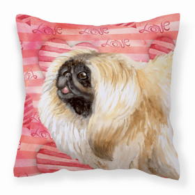 Pekingese 1 Love Stripes Fabric Decorative Pillow