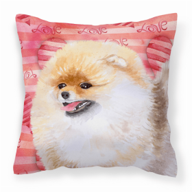 Pomeranian 1 Love Stripes Fabric Decorative Pillow