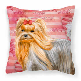 Yorkshire Terrier 2 Love Stripes Fabric Decorative Pillow