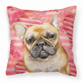 French Bulldog 2 Love Stripes Fabric Decorative Pillow