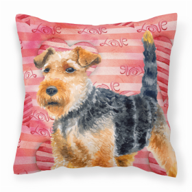 Welsh Terrier Love Stripes Fabric Decorative Pillow