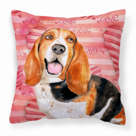 Basset Hound 1 Love Stripes Fabric Decorative Pillow