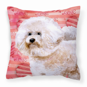 Bichon Frise #2 Love Stripes Fabric Decorative Pillow