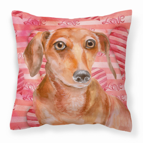 Dachshund - Red Love Stripes Fabric Decorative Pillow