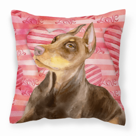 Doberman 1 Love Stripes Fabric Decorative Pillow