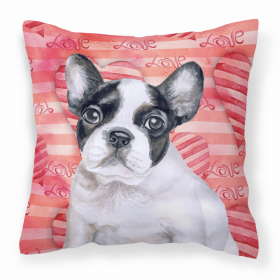 French Bulldog - Black and White Love Stripes Fabric Decorative Pillow