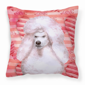 Poodle - Standard - White Love Stripes Fabric Decorative Pillow