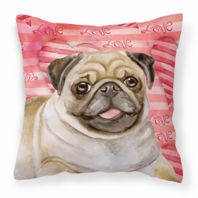 Pug 2 Love Stripes Fabric Decorative Pillow