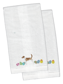 American Foxhound Easter Dog Design White Embroidered Plush Hand Towel Set of 2