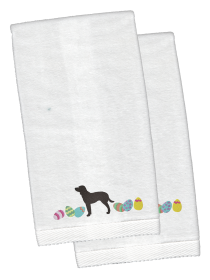 Irish Water Spaniel Easter Dog Design White Embroidered Plush Hand Towel Set of 2