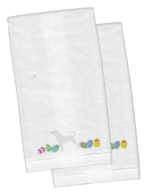 Anatolian Shepherd Easter Dog Design White Embroidered Plush Hand Towel Set of 2