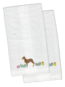 Australian Kelpie Easter Dog Design White Embroidered Plush Hand Towel Set of 2