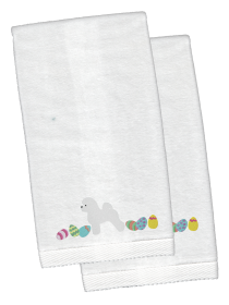 Bichon Frise Easter Dog Design White Embroidered Plush Hand Towel Set of 2