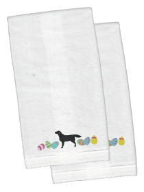 Labrador Retriever Easter Dog Design White Embroidered Plush Hand Towel Set of 2