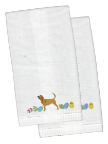 Bloodhound Easter Dog Design White Embroidered Plush Hand Towel Set of 2