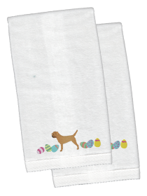 Border Terrier Easter Dog Design White Embroidered Plush Hand Towel Set of 2