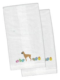 Boxer Easter Dog Design White Embroidered Plush Hand Towel Set of 2