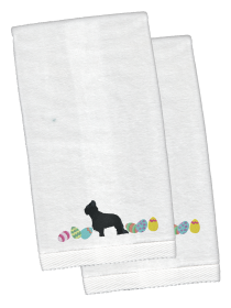 Briard Easter Dog Design White Embroidered Plush Hand Towel Set of 2