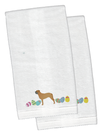 Bullmastiff Easter Dog Design White Embroidered Plush Hand Towel Set of 2