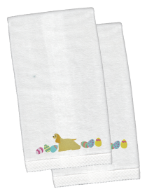 Cocker Spaniel Easter Dog Design White Embroidered Plush Hand Towel Set of 2