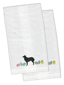 Croatian Sheepdog Easter Dog Design White Embroidered Plush Hand Towel Set of 2