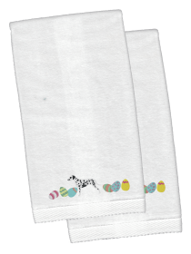 Dalmatian Easter Dog Design White Embroidered Plush Hand Towel Set of 2