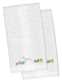 Pit Bull Terrier Easter Dog Design White Embroidered Plush Hand Towel Set of 2