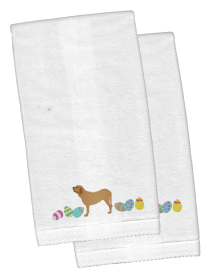 Fila Brasileiro Easter Dog Design White Embroidered Plush Hand Towel Set of 2