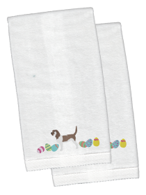 Petit Basset Griffon Vendeen Easter Dog Design White Embroidered Plush Hand Towel Set of 2