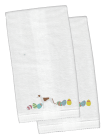 Greyhound Easter Dog Design White Embroidered Plush Hand Towel Set of 2