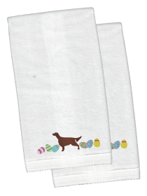 Irish Setter Easter Dog Design White Embroidered Plush Hand Towel Set of 2