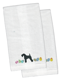 Kerry Blue Terrier Easter Dog Design White Embroidered Plush Hand Towel Set of 2