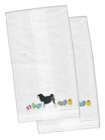 Lowchen Easter Dog Design White Embroidered Plush Hand Towel Set of 2