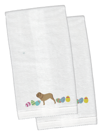 Mastiff 1 Easter Dog Design White Embroidered Plush Hand Towel Set of 2