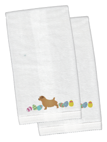 Norfolk Terrier Easter Dog Design White Embroidered Plush Hand Towel Set of 2