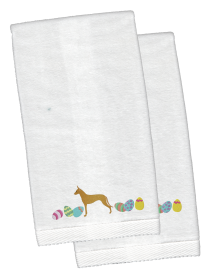 Pharaoh Hound Easter Dog Design White Embroidered Plush Hand Towel Set of 2