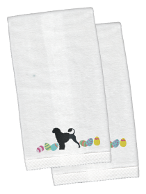 Portugese Water Dog Easter Dog Design White Embroidered Plush Hand Towel Set of 2