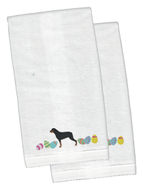 Rottweiler Easter Dog Design White Embroidered Plush Hand Towel Set of 2