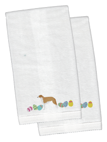 Borzoi/Russian Wolfhound Easter Dog Design White Embroidered Plush Hand Towel Set of 2