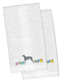 Scottish Deerhound Easter Dog Design White Embroidered Plush Hand Towel Set of 2