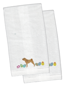 Shar Pei Easter Dog Design White Embroidered Plush Hand Towel Set of 2