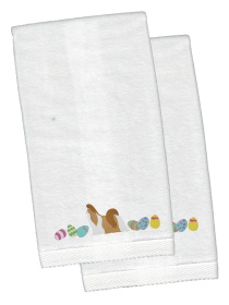 Shih Tzu Easter Dog Design White Embroidered Plush Hand Towel Set of 2