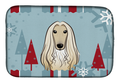 Afghan Hound Winter Holiday Dish Drying Mat