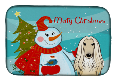 Afghan Hound and Snowman Dish Drying Mat