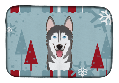 Alaskan Malamute Winter Holiday Dish Drying Mat