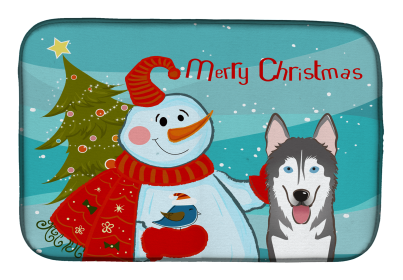 Alaskan Malamute and Snowman Dish Drying Mat