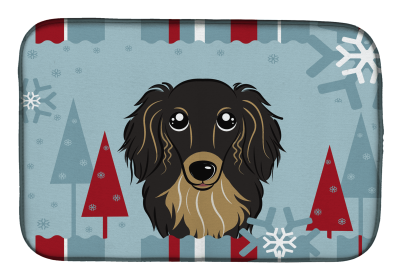 Dachshund - Longhair - Black and Tan Winter Holiday Dish Drying Mat