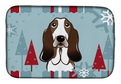 Basset Hound Winter Holiday Dish Drying Mat