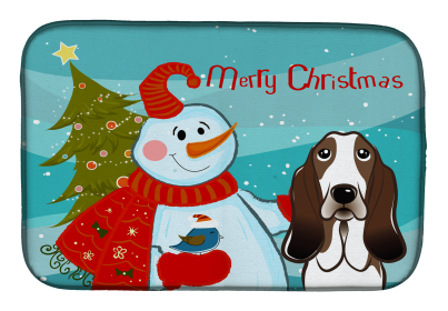 Basset Hound and Snowman Dish Drying Mat